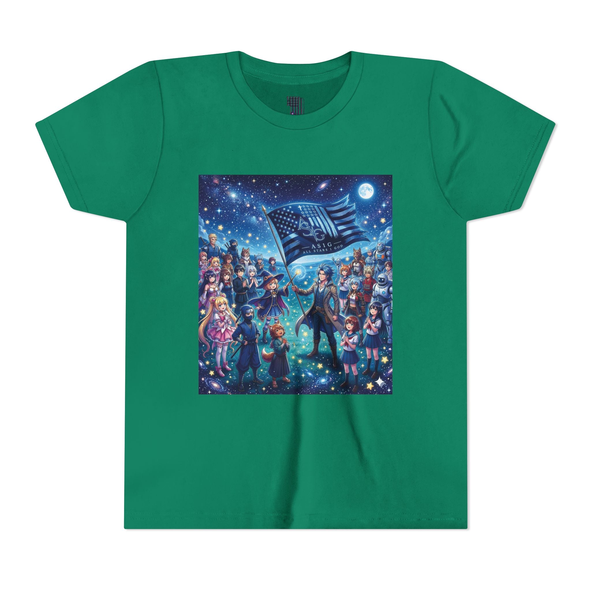 Youth Tee — Starry Night Patriotic Kids T‑Shirt (American Flag & Kids Illustration)