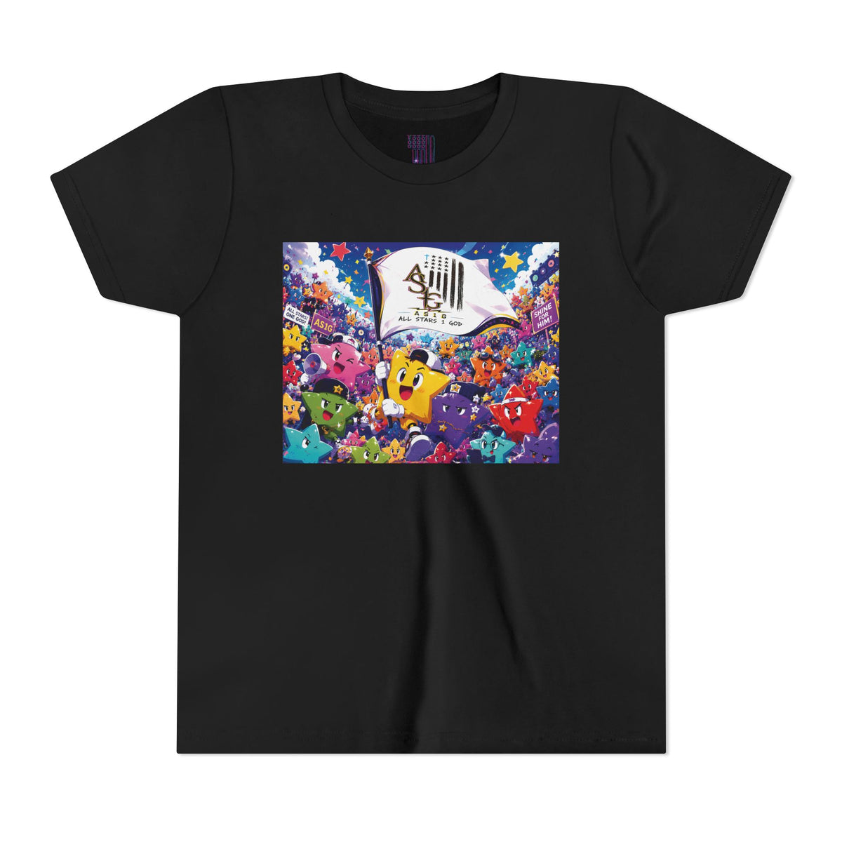 STAR RALLY - Colorful Cartoon Stars Crew with 'The First' Cap Design