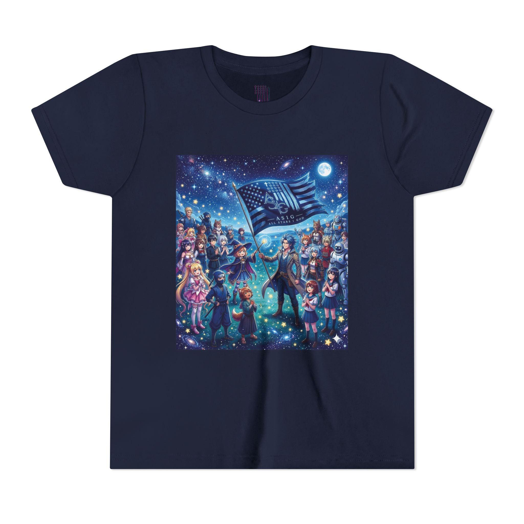 Youth Tee — Starry Night Patriotic Kids T‑Shirt (American Flag & Kids Illustration)