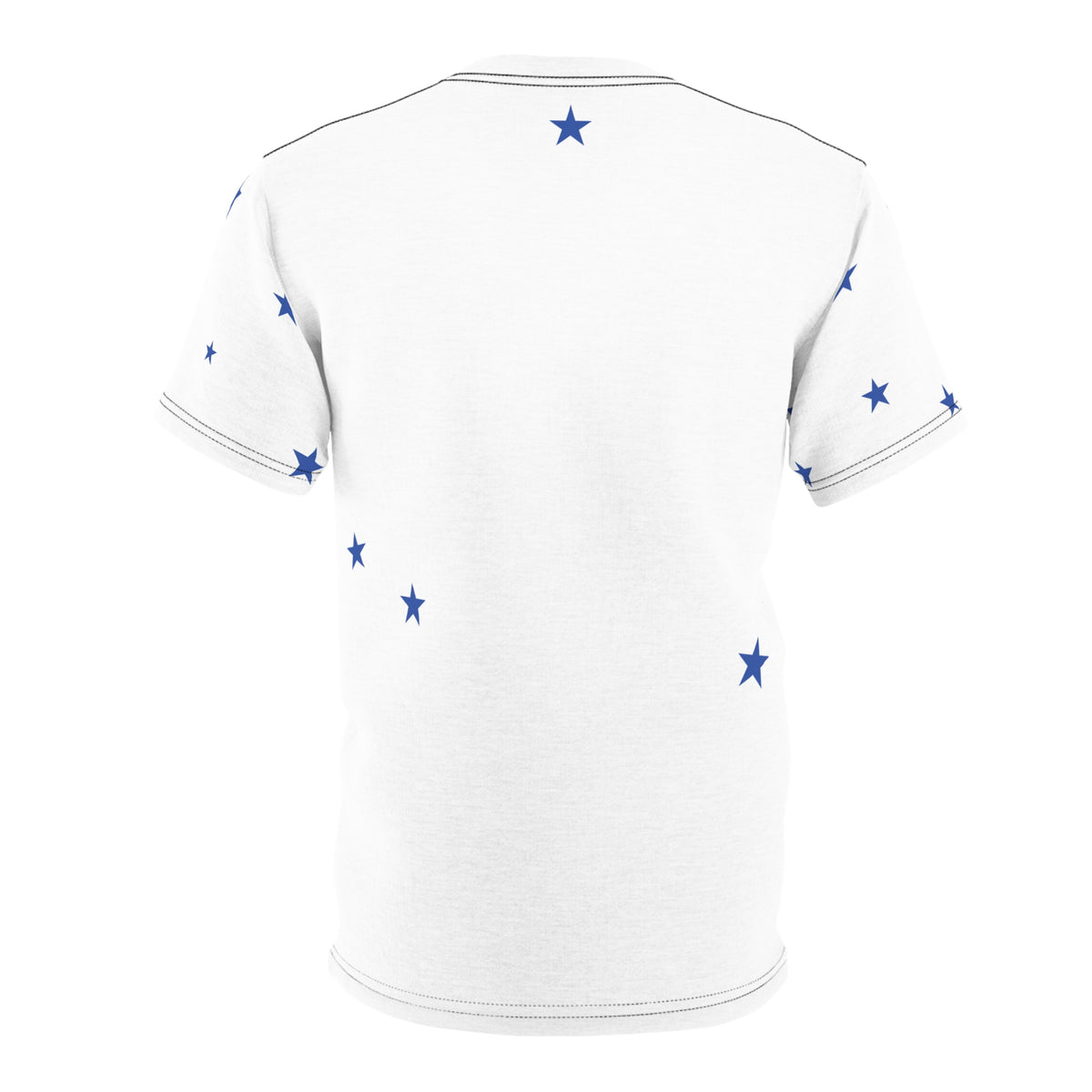 Star Scatter Tee — Blue Stars & Cross All-Over Print