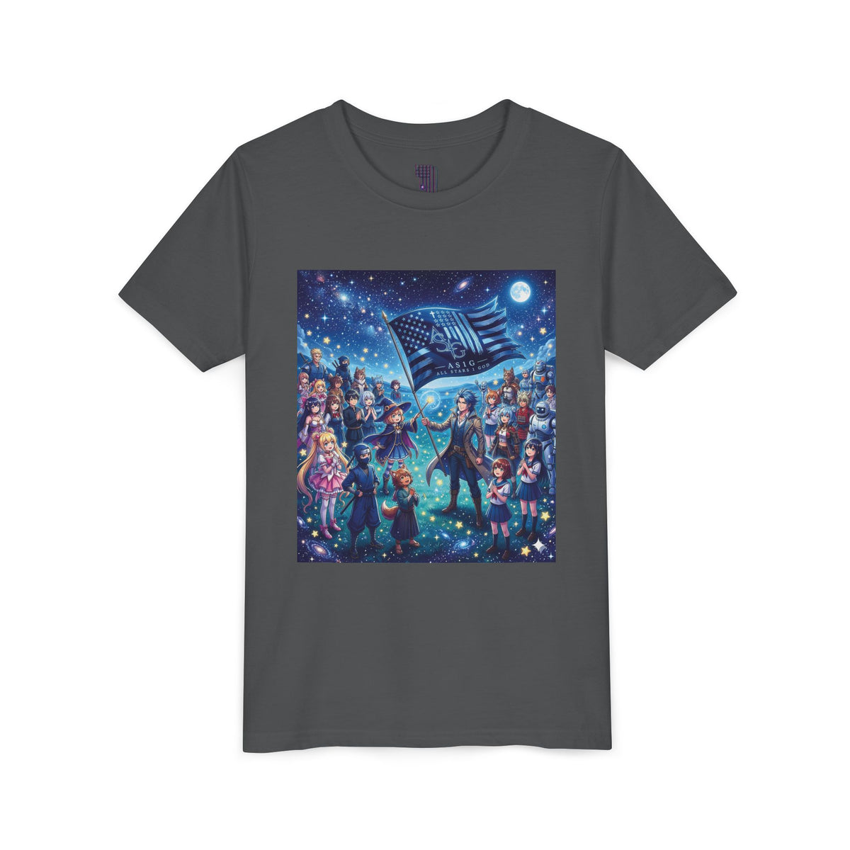 Starry Night Patriotic Kids T‑Shirt (American Flag & Kids Illustration)