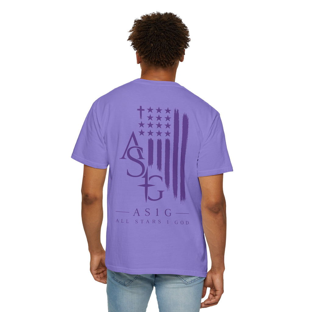 ASIG All Stars & God Flag T‑Shirt — Purple Brushstroke American Flag Tee