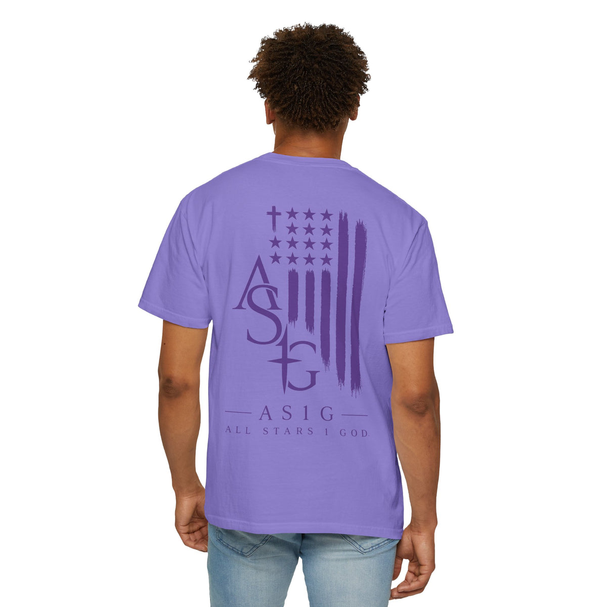 ASIG All Stars & God Flag T‑Shirt — Purple Brushstroke American Flag Tee
