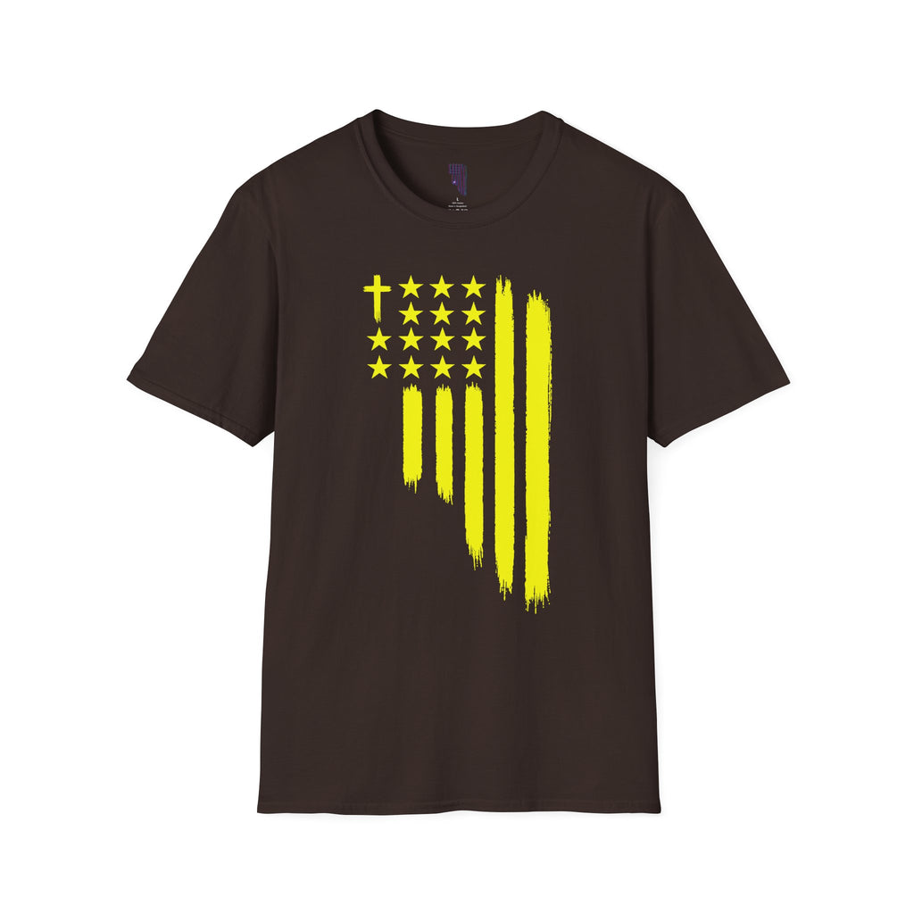 Neon Yellow Stylized American Flag T-Shirt
