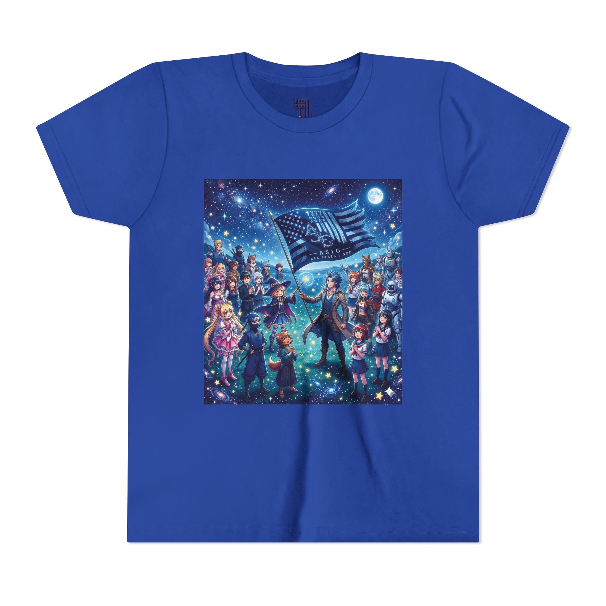 Youth Tee — Starry Night Patriotic Kids T‑Shirt (American Flag & Kids Illustration)