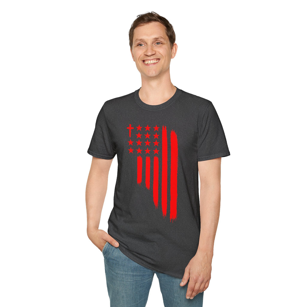 Patriotic Red Brushstroke Flag T‑Shirt