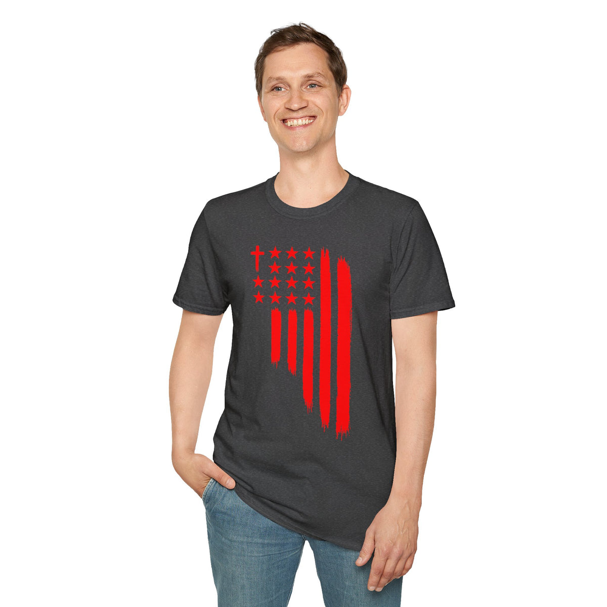 Patriotic Red Brushstroke Flag T‑Shirt