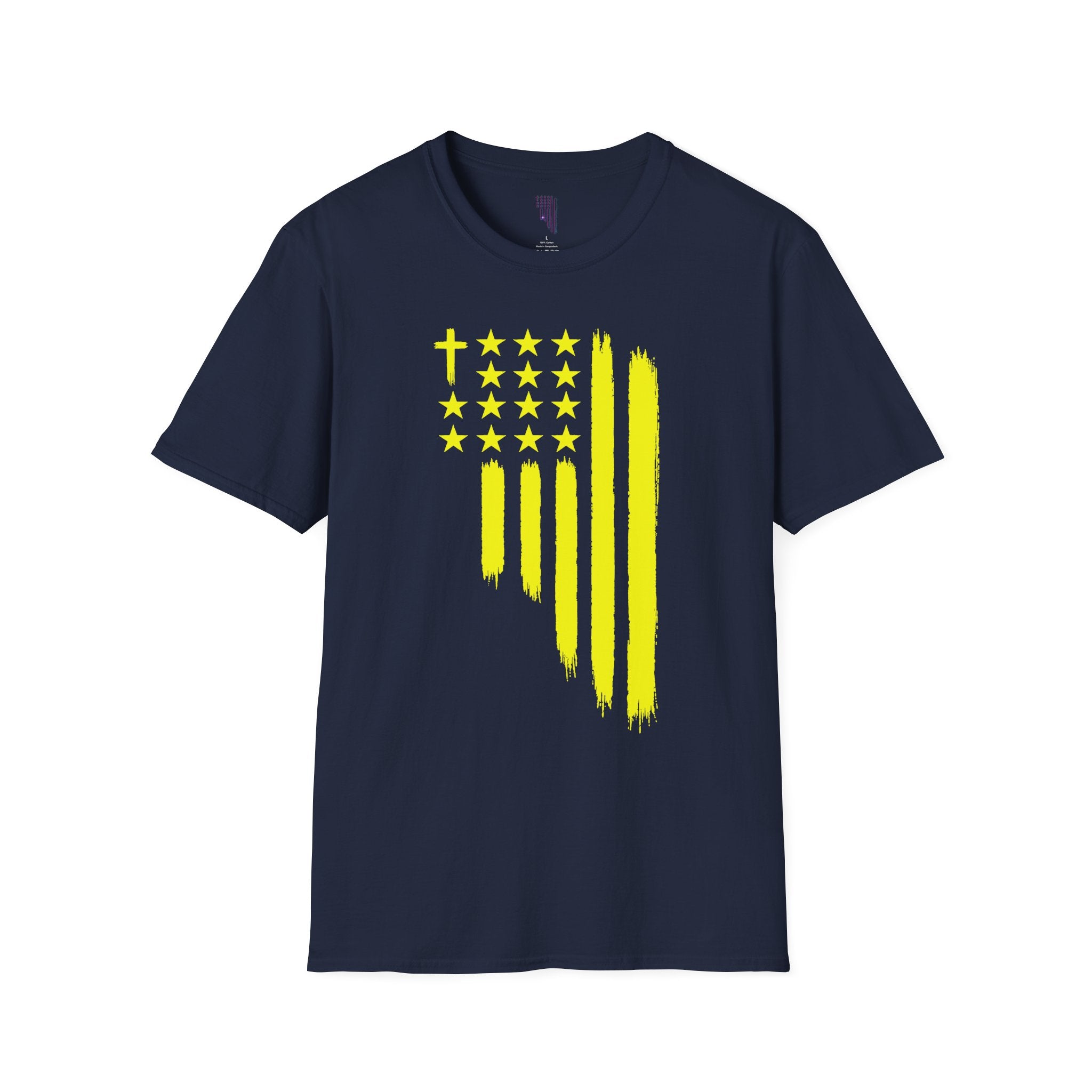 Neon Yellow Stylized American Flag T-Shirt