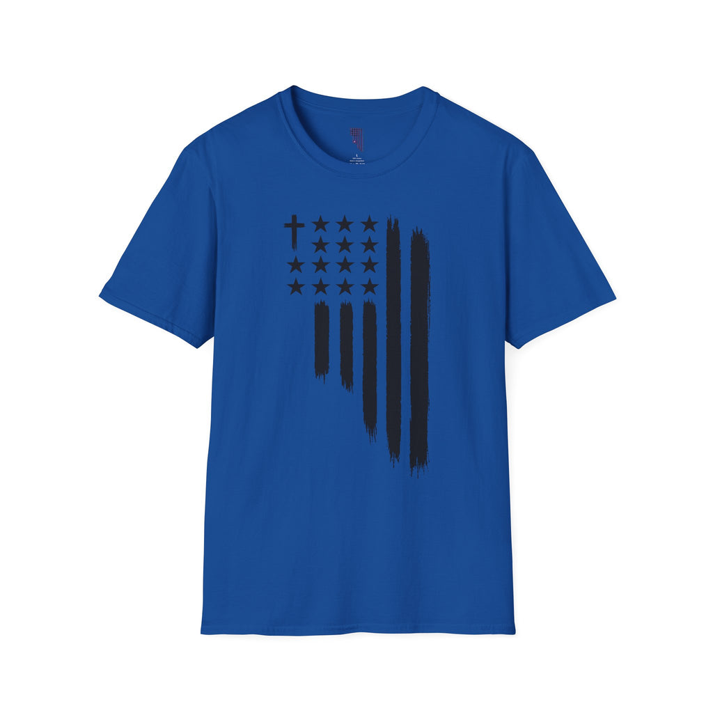 Christian Flag T-Shirt — Distressed American Cross Stars Tee