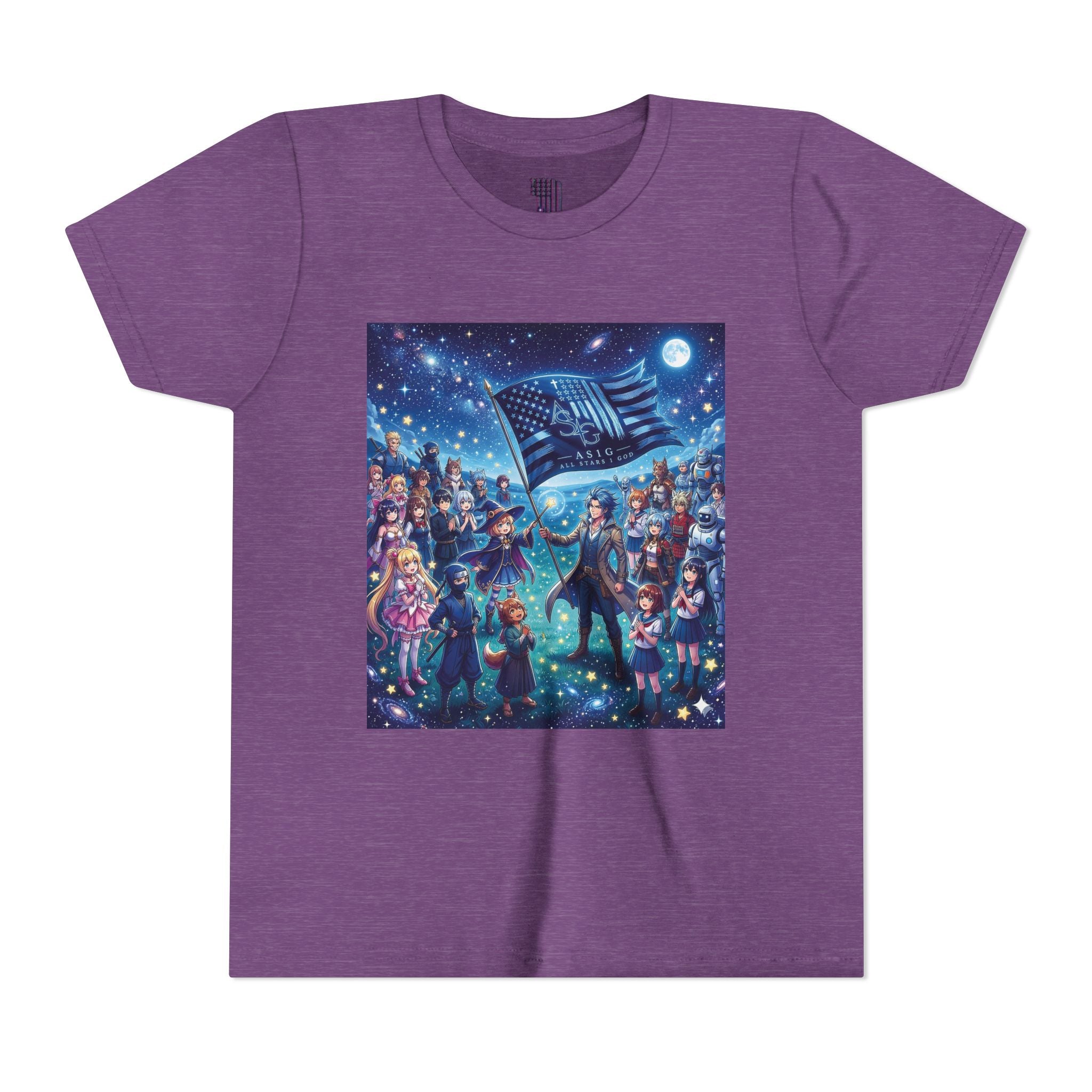 Youth Tee — Starry Night Patriotic Kids T‑Shirt (American Flag & Kids Illustration)