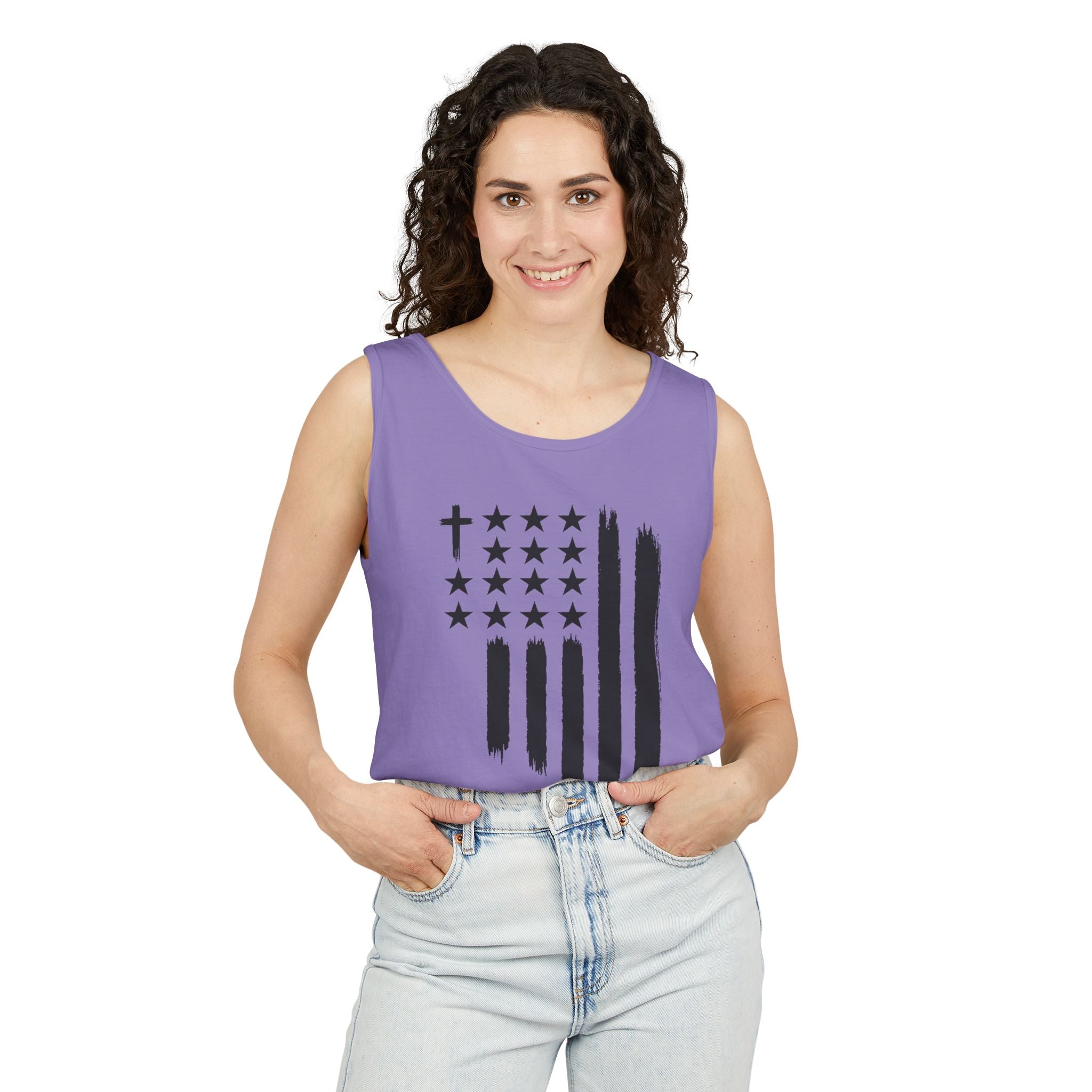 1st set of colors ALL STARS Flag Tank Top — Distressed Cross & Stars Patriotic Tank