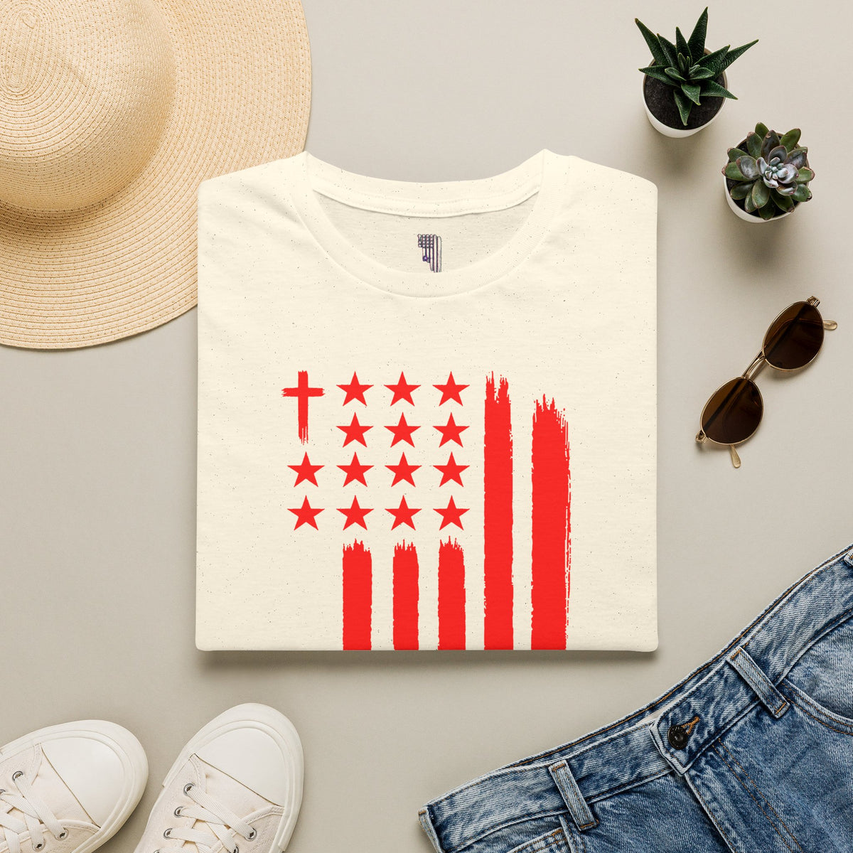 Patriotic Red Brushstroke Flag T‑Shirt