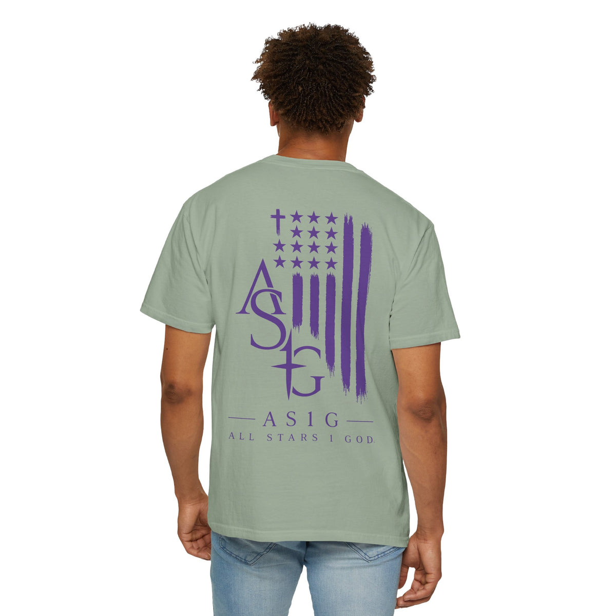 ASIG All Stars & God Flag T‑Shirt — Purple Brushstroke American Flag Tee
