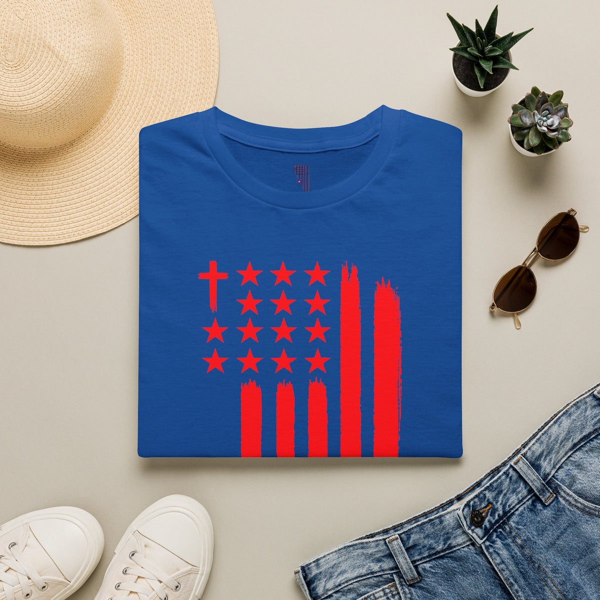 Patriotic Red Brushstroke Flag T‑Shirt
