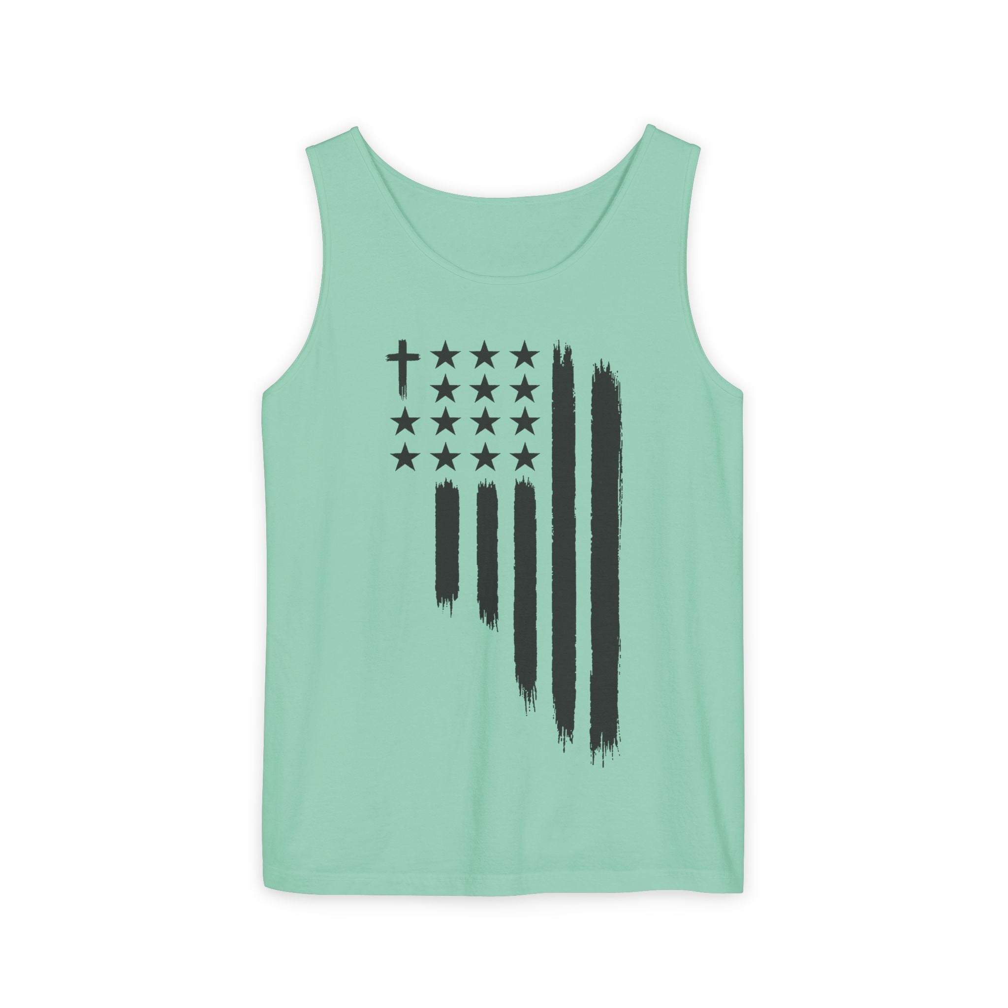 2nd set of colors ALL STARS Flag Tank Top — Distressed Cross & Stars Patriotic Design
