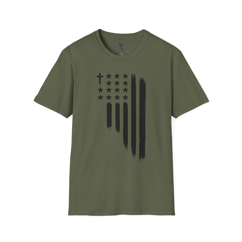 Christian Flag T-Shirt — Distressed American Cross Stars Tee