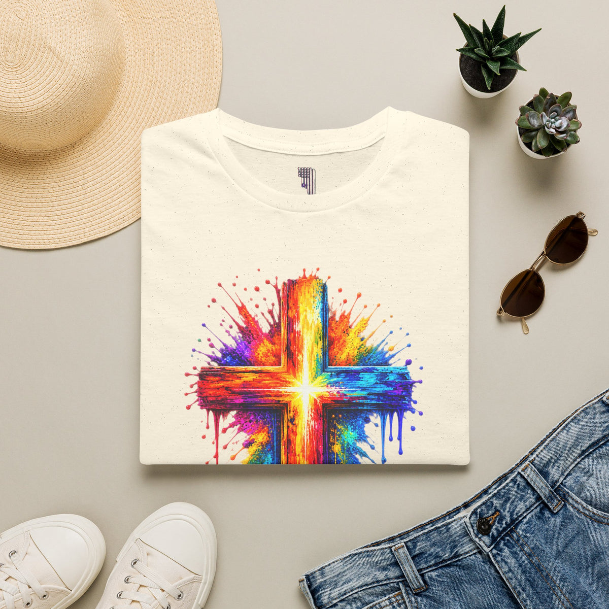 Rainbow Watercolor Cross T-Shirt