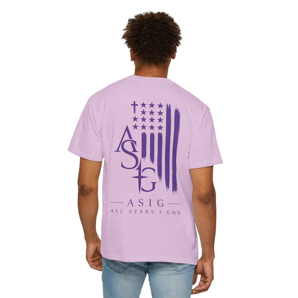 ASIG All Stars & God Flag T‑Shirt — Purple Brushstroke American Flag Tee