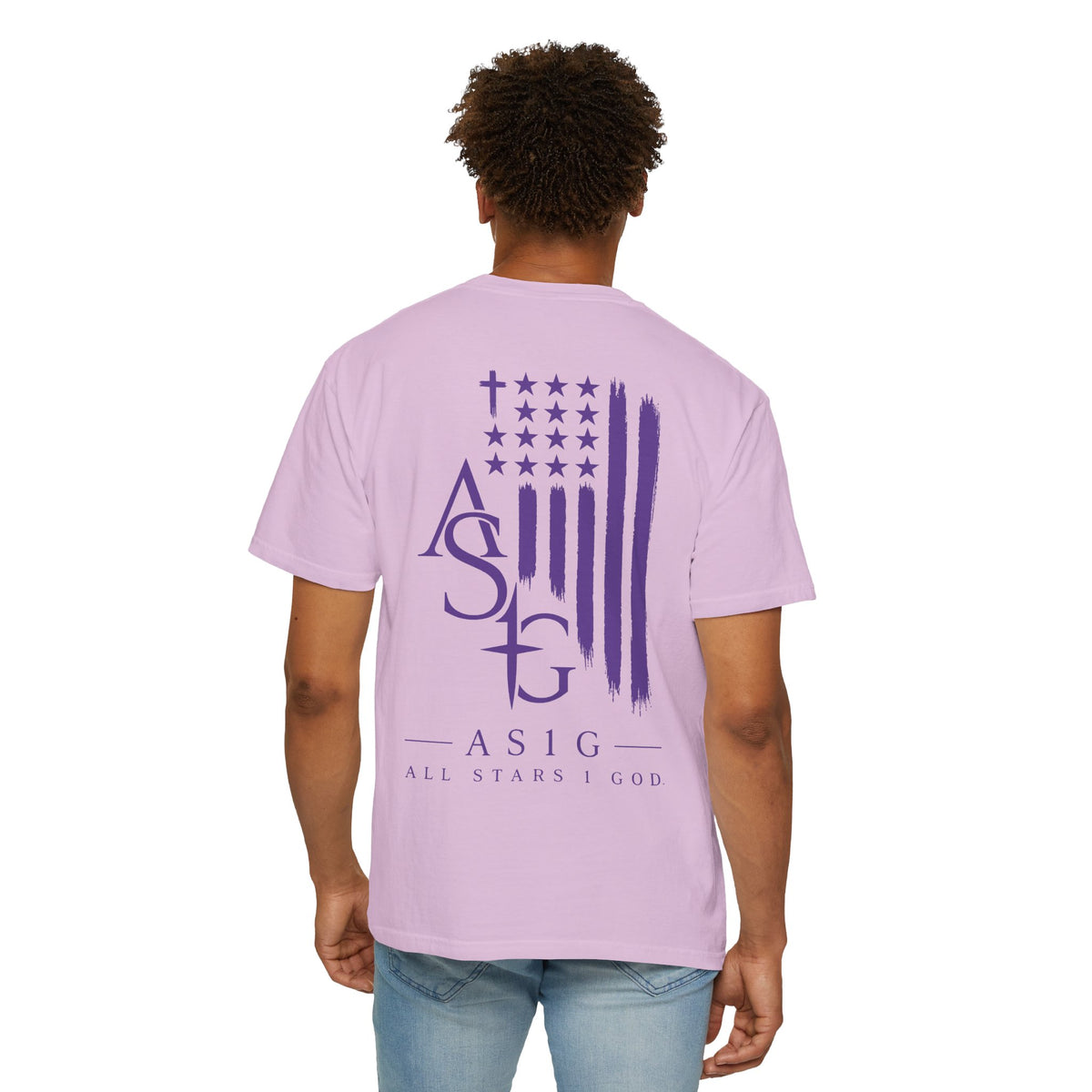 ASIG All Stars & God Flag T‑Shirt — Purple Brushstroke American Flag Tee