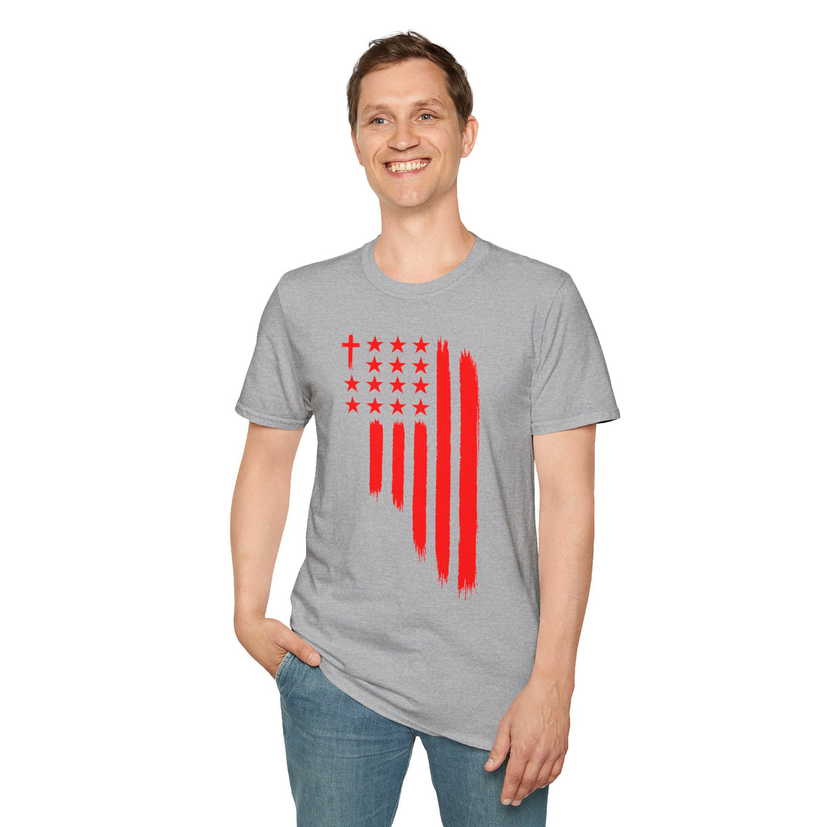 Patriotic Red Brushstroke Flag T‑Shirt