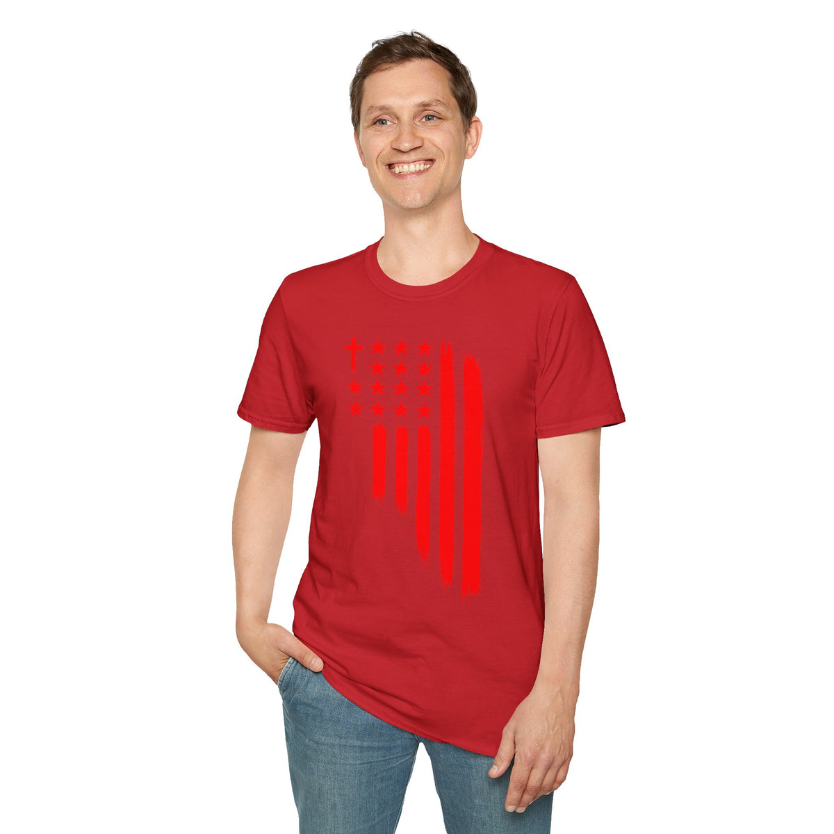 Patriotic Red Brushstroke Flag T‑Shirt
