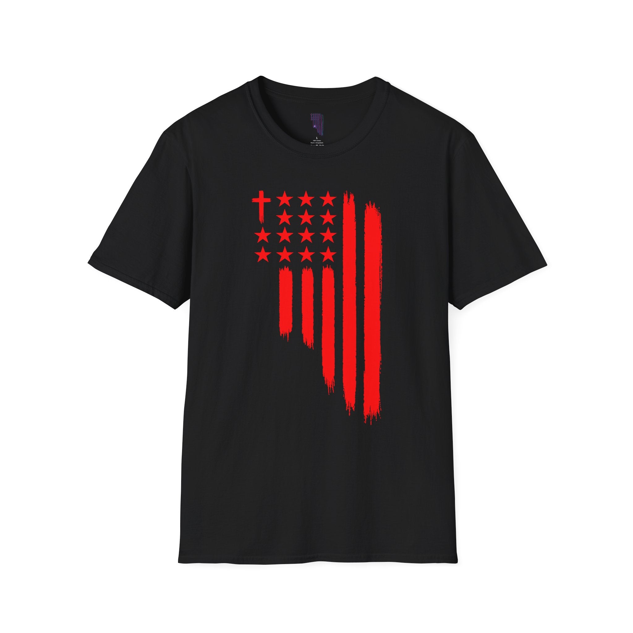 Patriotic Cross & Stars Flag T-Shirt — Christian American Flag Tee