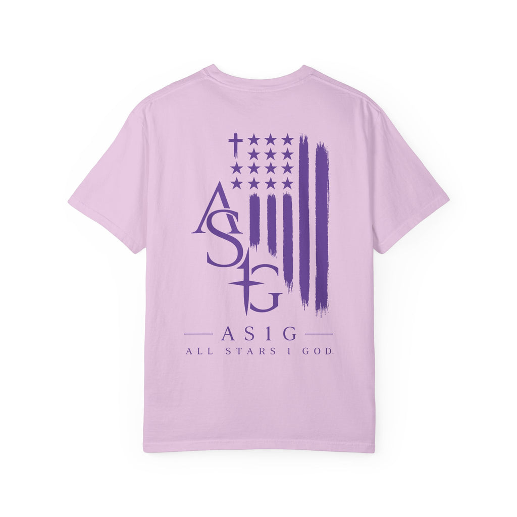 ASIG All Stars & God Flag T‑Shirt — Purple Brushstroke American Flag Tee