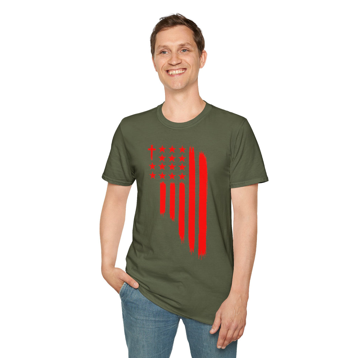 Patriotic Red Brushstroke Flag T‑Shirt
