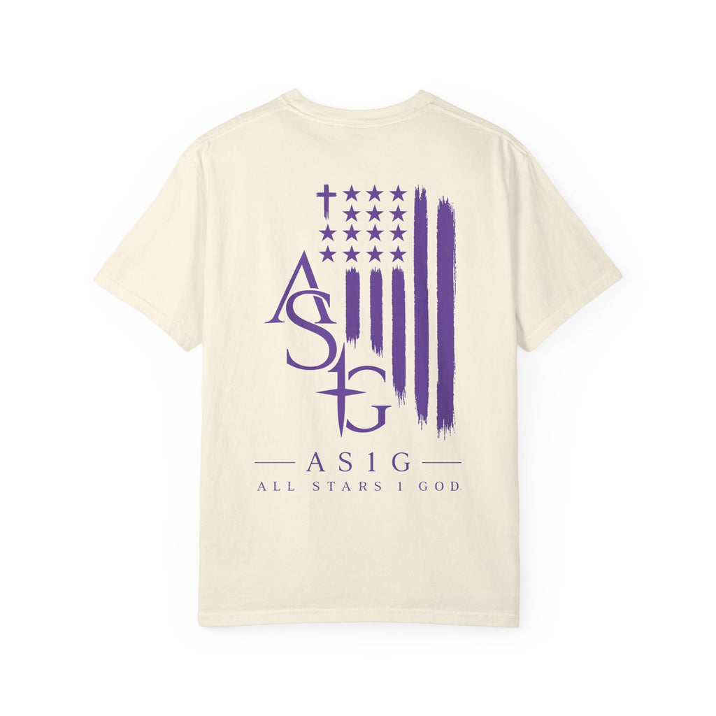 ASIG All Stars & God Flag T‑Shirt — Purple Brushstroke American Flag Tee