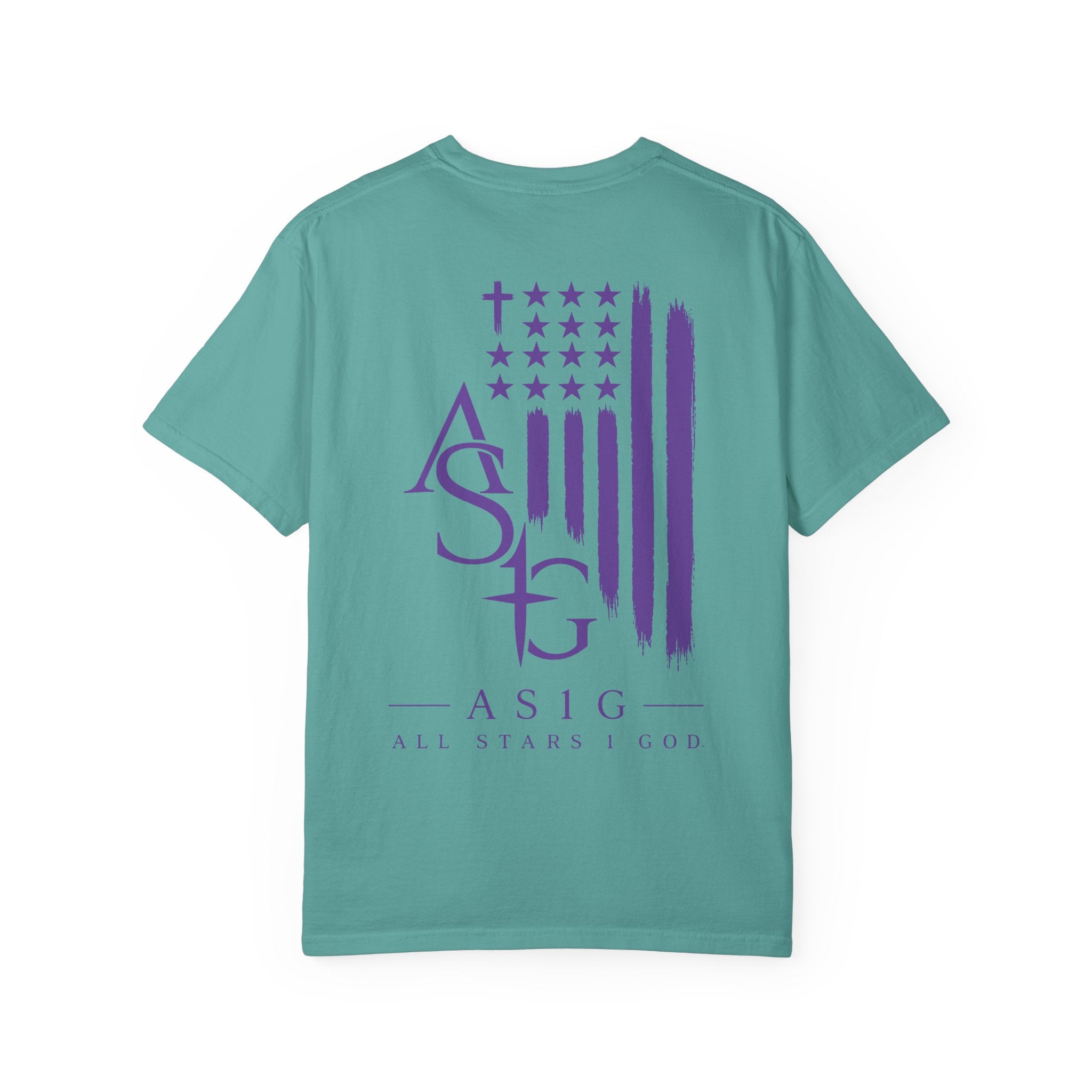 ASIG All Stars & God Flag T‑Shirt — Purple Brushstroke American Flag Tee