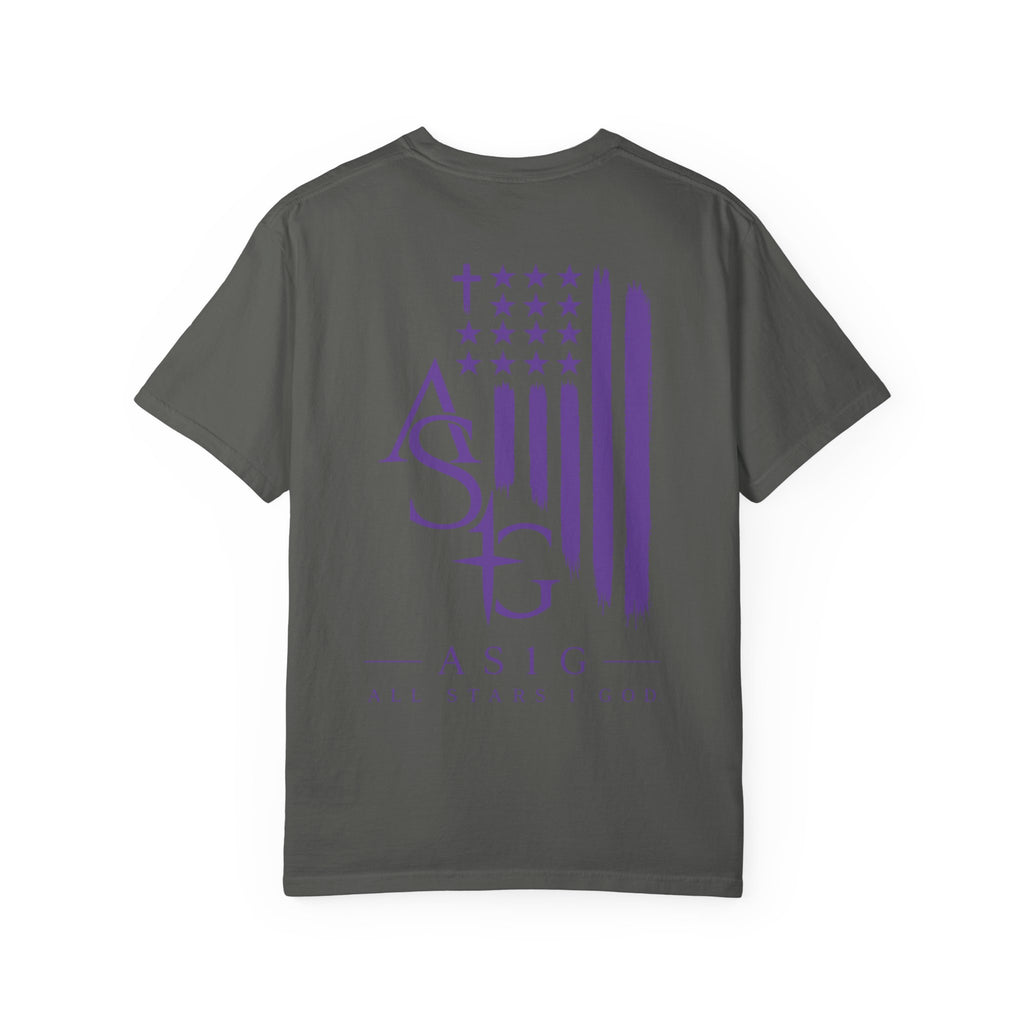 ASIG All Stars & God Flag T‑Shirt — Purple Brushstroke American Flag Tee