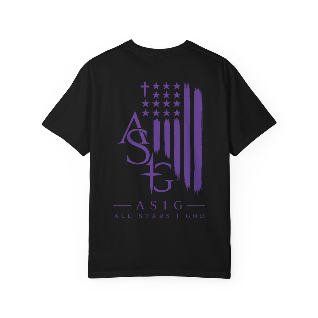 ASIG All Stars & God Flag T‑Shirt — Purple Brushstroke American Flag Tee