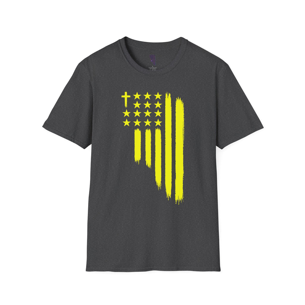 Neon Yellow Stylized American Flag T-Shirt