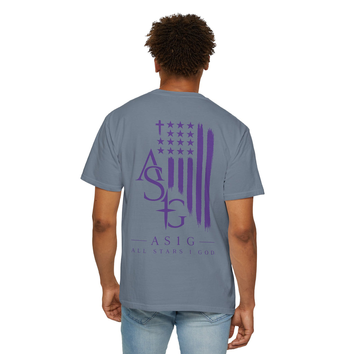 ASIG All Stars & God Flag T‑Shirt — Purple Brushstroke American Flag Tee