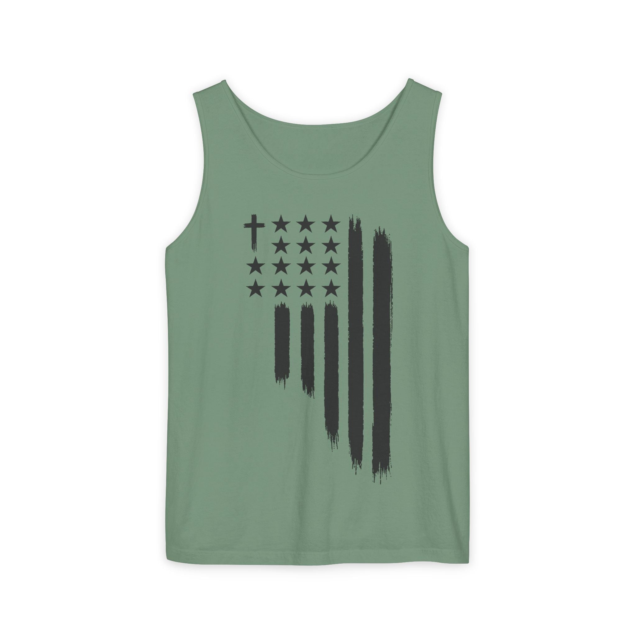 2nd set of colors ALL STARS Flag Tank Top — Distressed Cross & Stars Patriotic Design