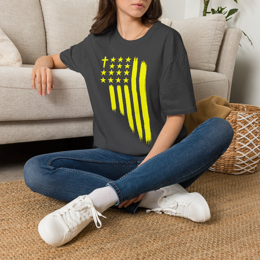 Neon Yellow Stylized American Flag T-Shirt
