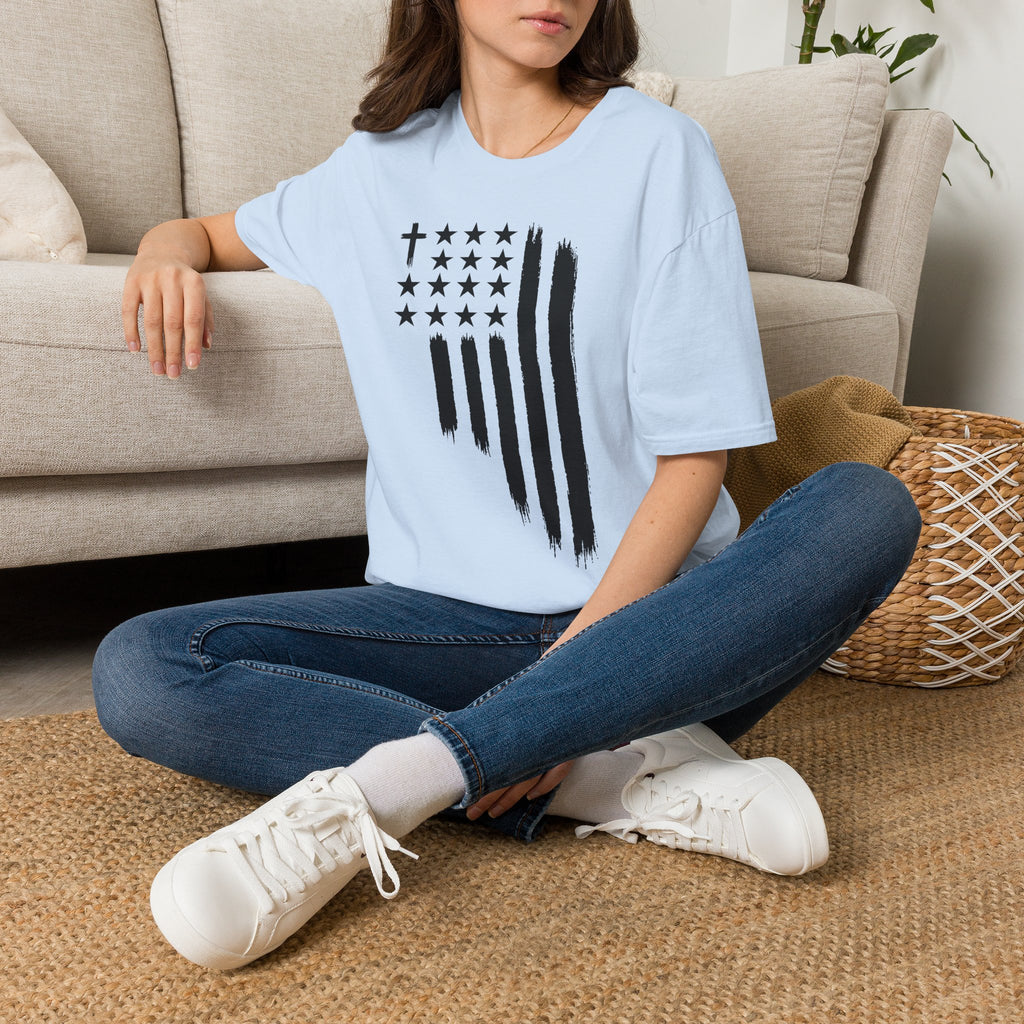 Christian Flag T-Shirt — Distressed American Cross Stars Tee