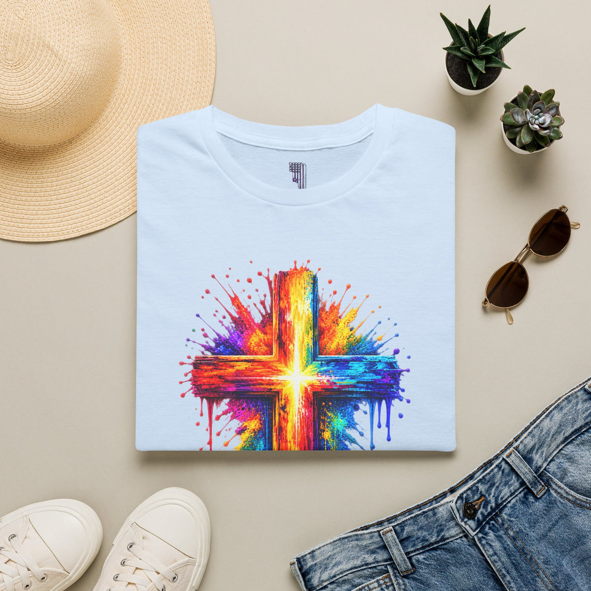 Rainbow Watercolor Cross T-Shirt
