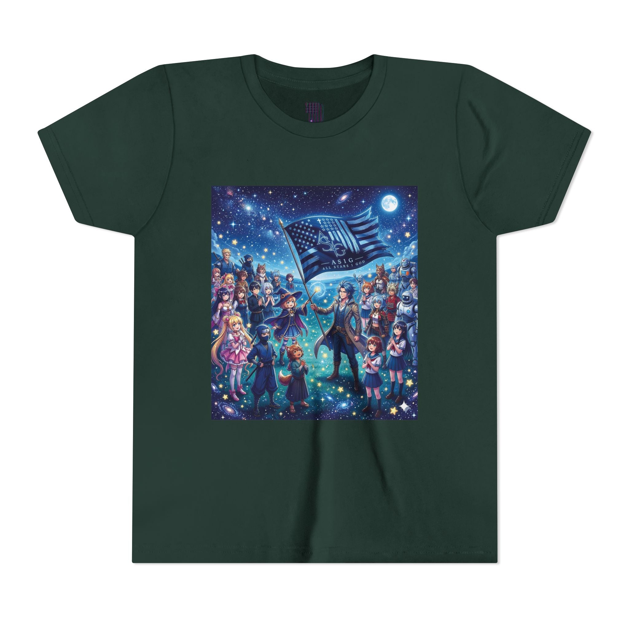 Youth Tee — Starry Night Patriotic Kids T‑Shirt (American Flag & Kids Illustration)