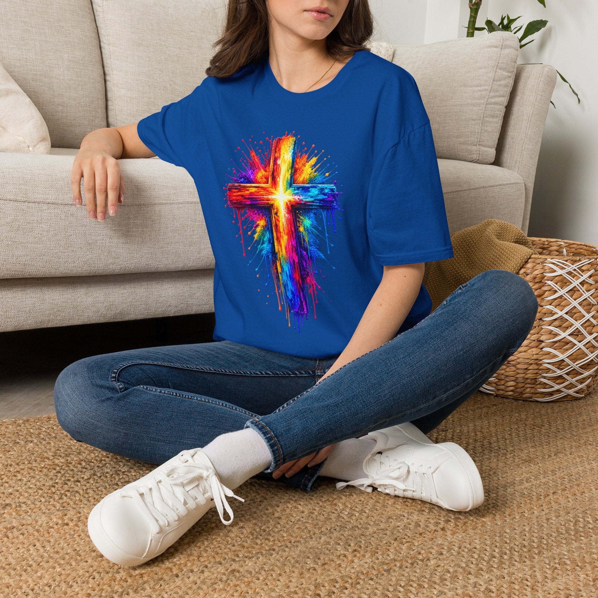 Rainbow Watercolor Cross T-Shirt