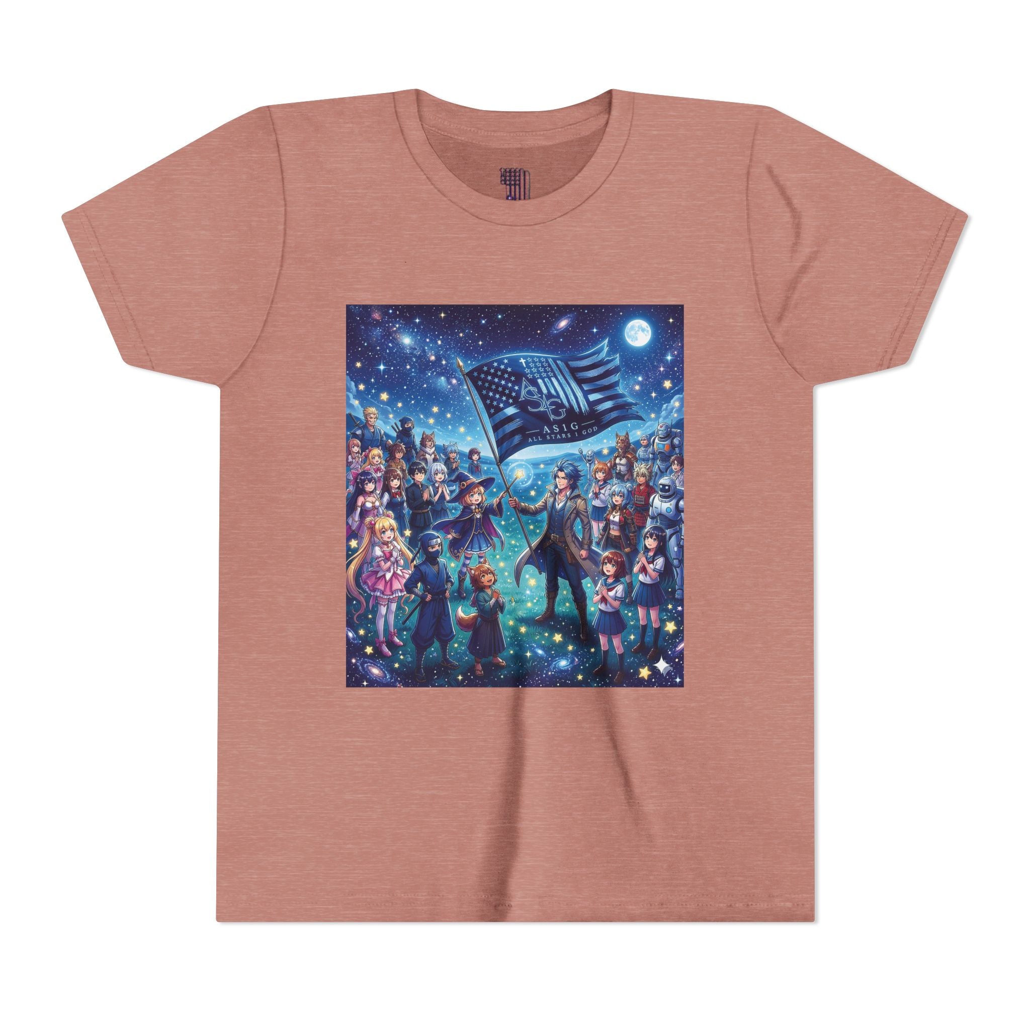 Youth Tee — Starry Night Patriotic Kids T‑Shirt (American Flag & Kids Illustration)