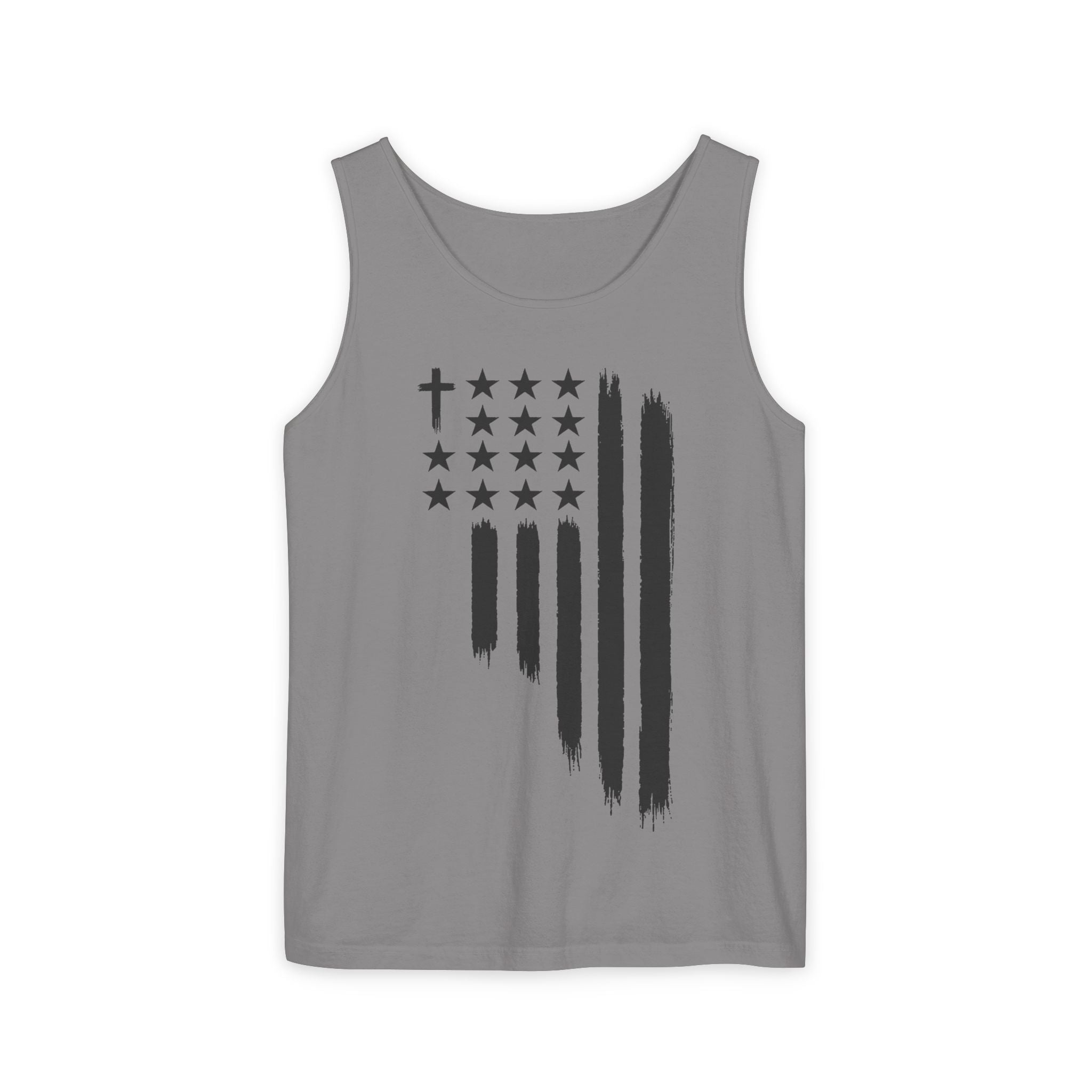 2nd set of colors ALL STARS Flag Tank Top — Distressed Cross & Stars Patriotic Design