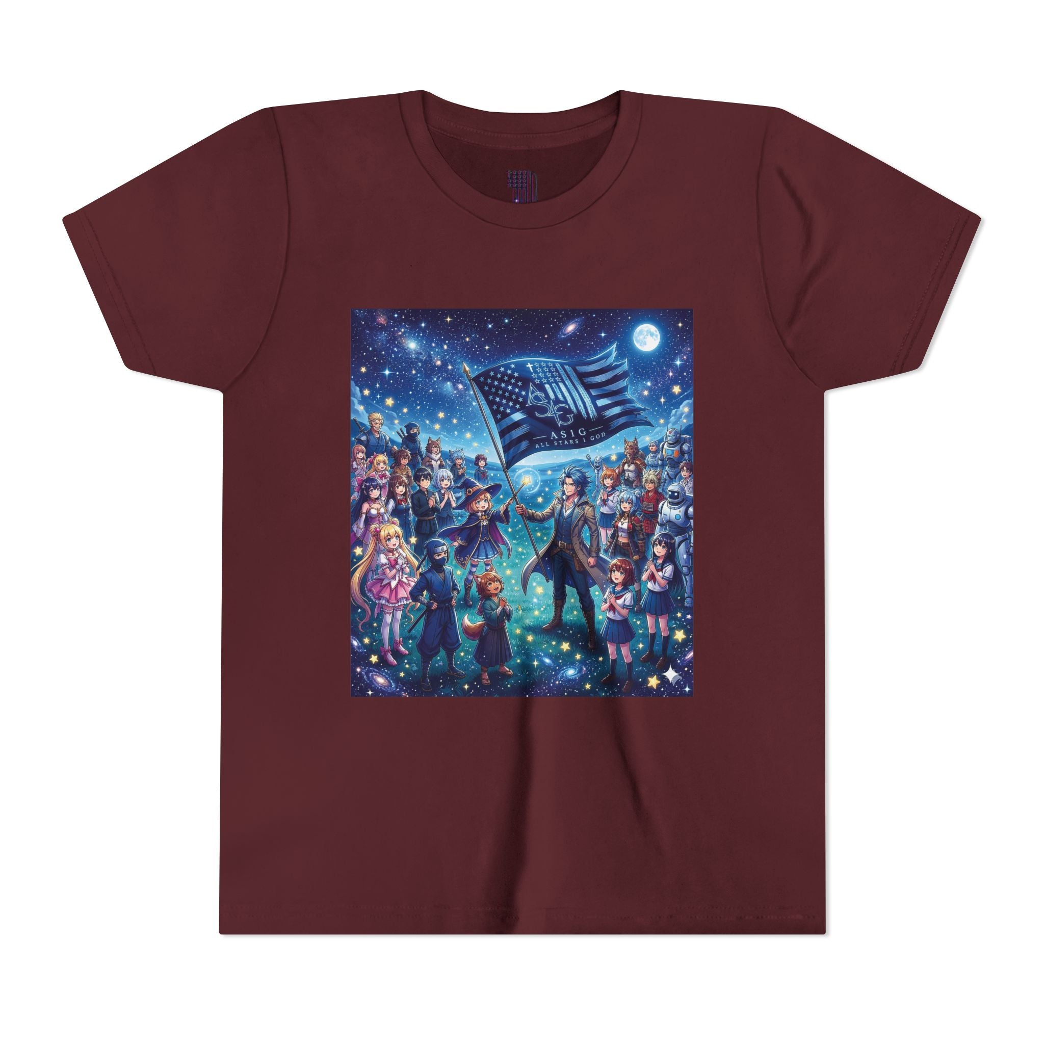 Youth Tee — Starry Night Patriotic Kids T‑Shirt (American Flag & Kids Illustration)