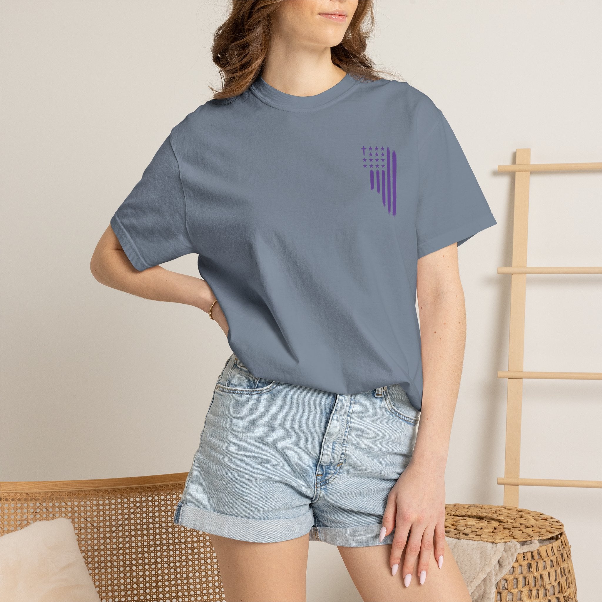 ASIG All Stars & God Flag T‑Shirt — Purple Brushstroke American Flag Tee