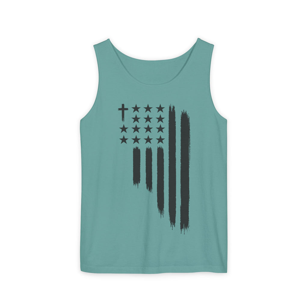 2nd set of colors ALL STARS Flag Tank Top — Distressed Cross & Stars Patriotic Design