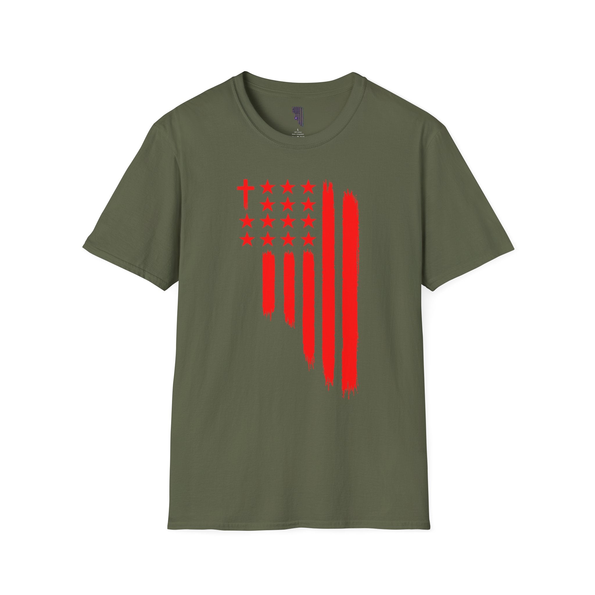 Patriotic Red Brushstroke Flag T‑Shirt