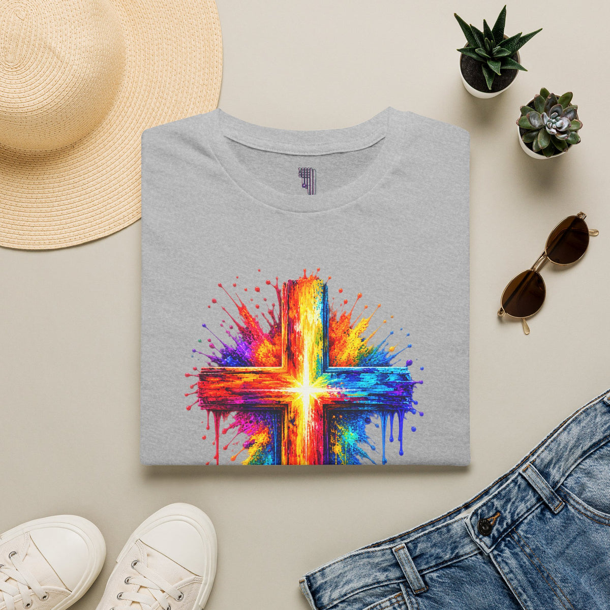 Rainbow Watercolor Cross T-Shirt