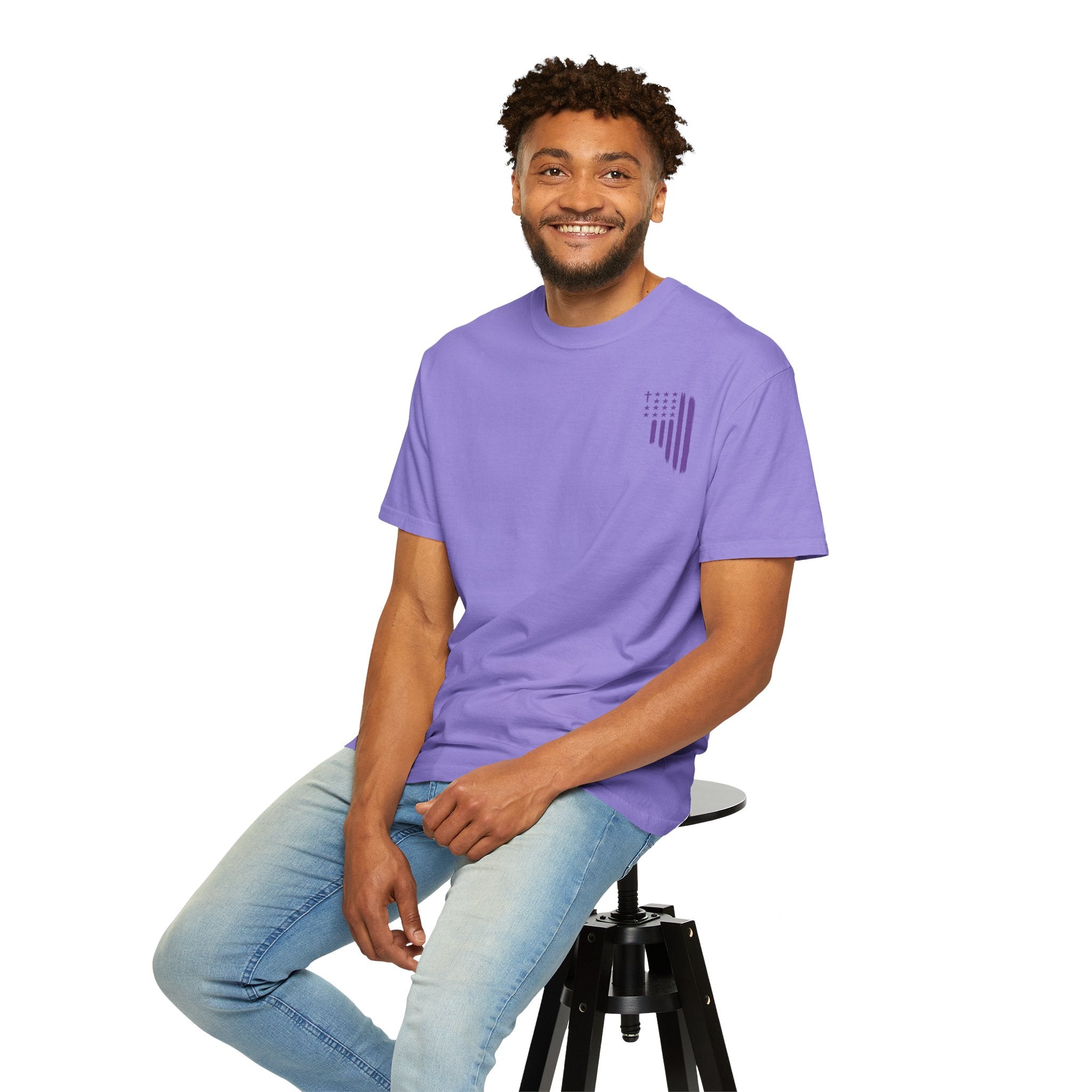ASIG All Stars & God Flag T‑Shirt — Purple Brushstroke American Flag Tee