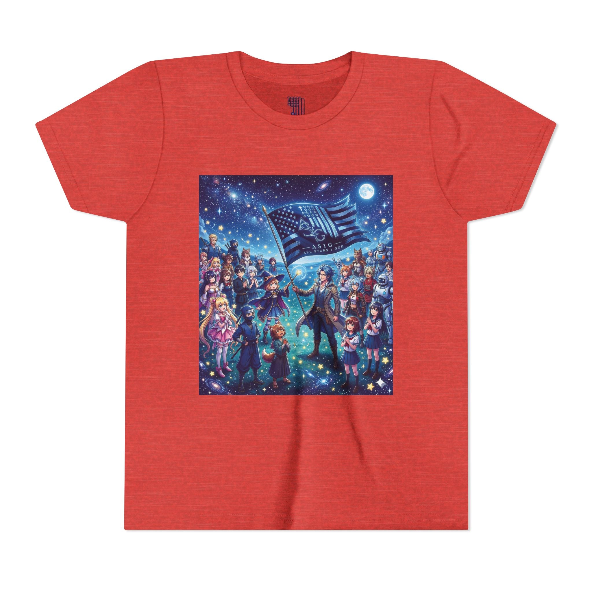 Youth Tee — Starry Night Patriotic Kids T‑Shirt (American Flag & Kids Illustration)