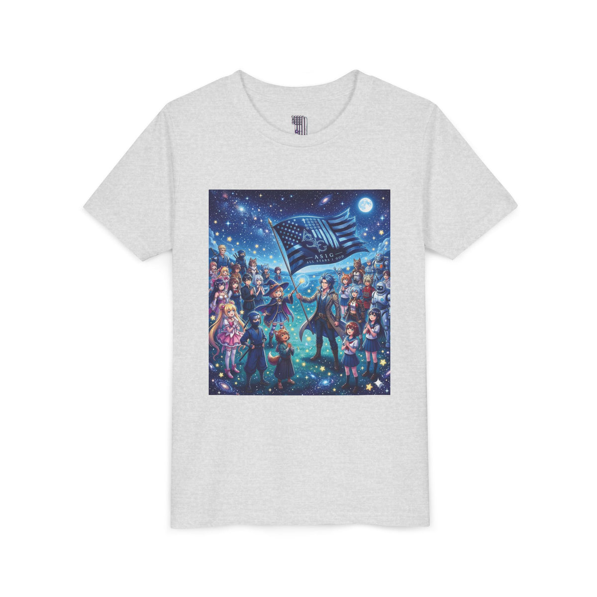 Starry Night Patriotic Kids T‑Shirt (American Flag & Kids Illustration)